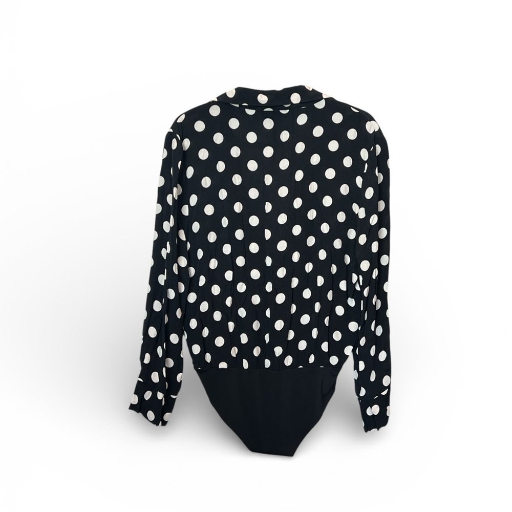 Zara Black and White Polka Dot Plunge Neckline Bodysuit Blouse - Picture 7 of 7